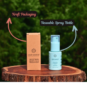 Hair Dance sustainable packaging close-up emphasizing refillable design