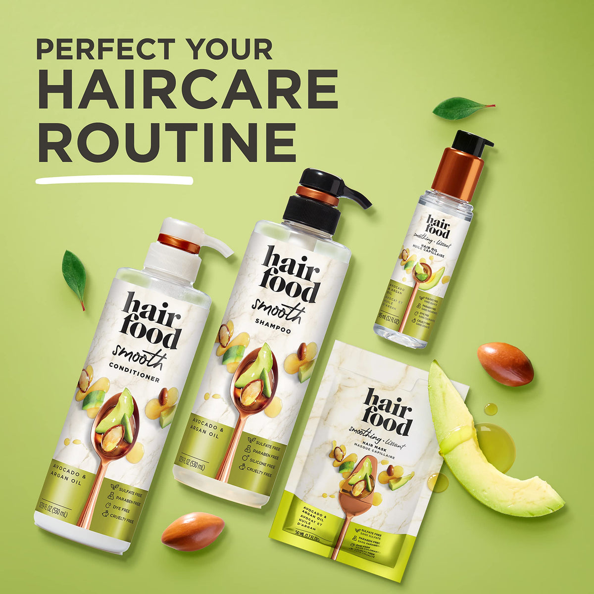 Hair Food shampoo on bathroom shelf in a styled setting suggesting daily routine use