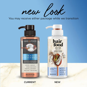Hair Food conditioner being poured into hand for easy application