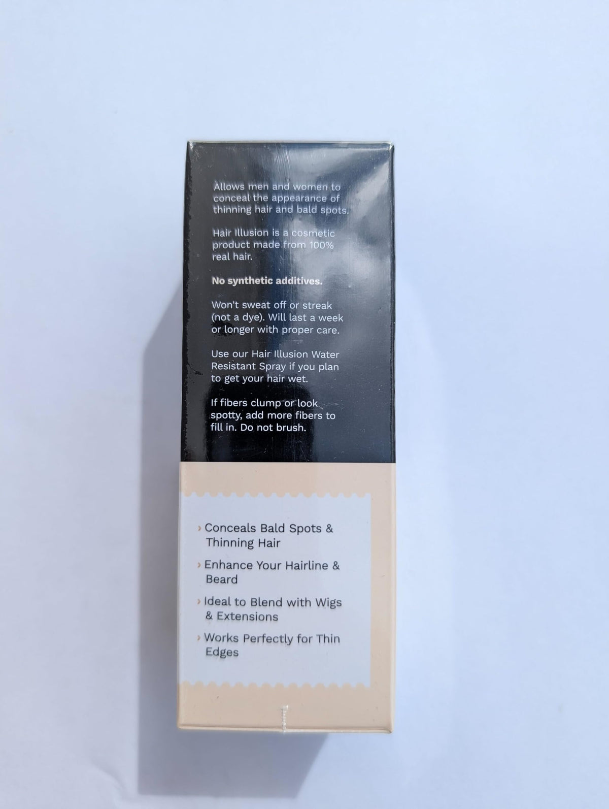 Hair Illusion applying fibers to thinning scalp for instant fuller appearance