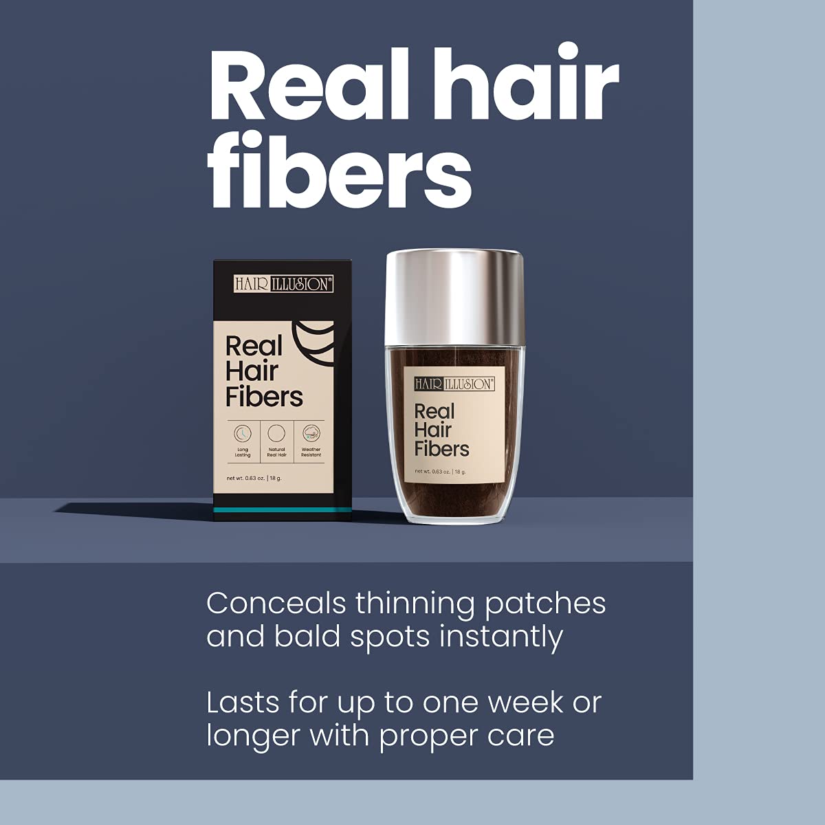 Hair Illusion fibers covering beard patch, refines and thickens facial hair appearance
