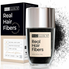 Hair Illusion front packaging showing black fibers and brand benefit
