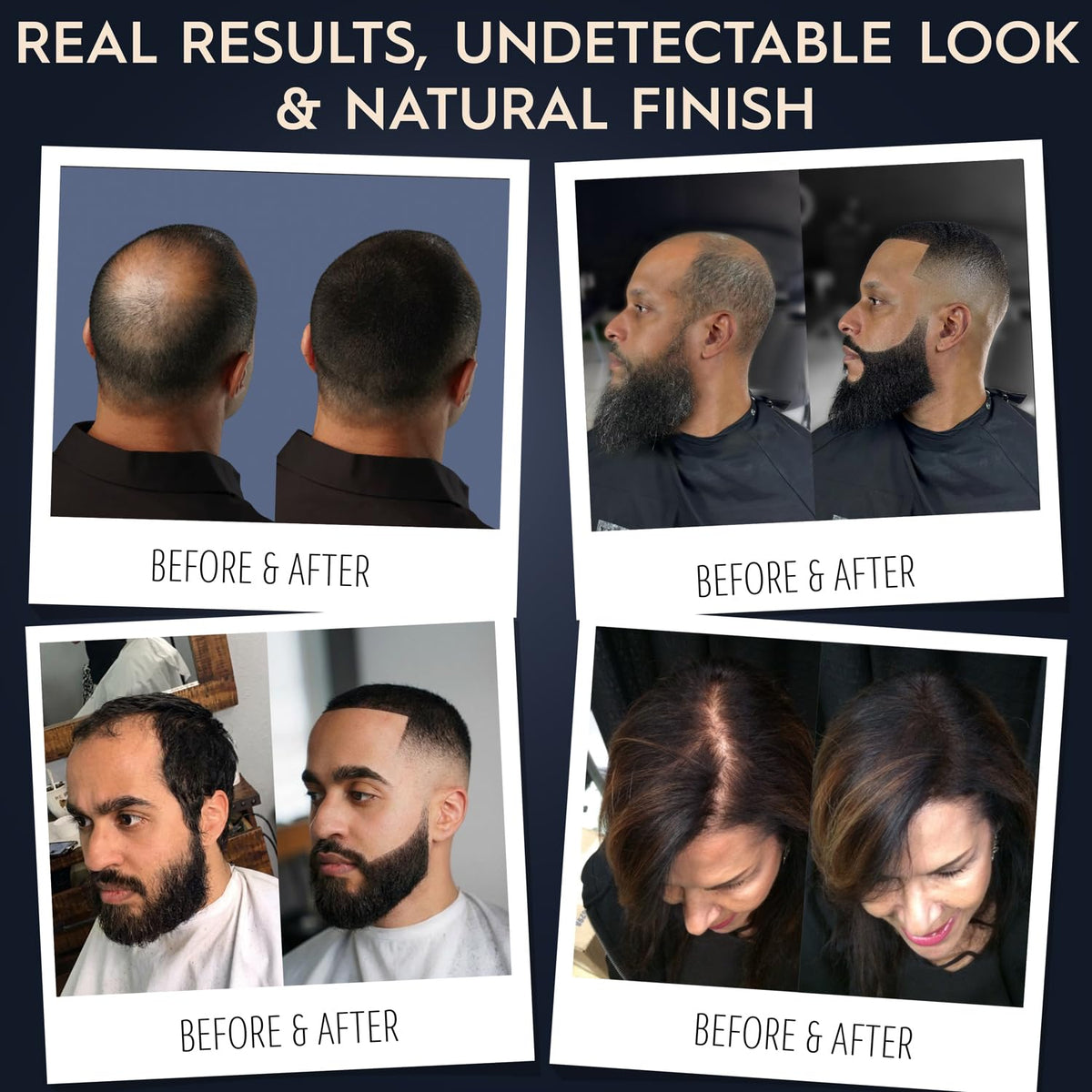 hair illusion fibers blended into dark hair showing seamless match