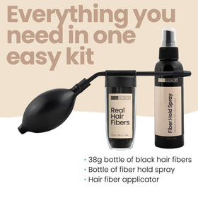 Hair Illusion hold spray being applied to lock fibers for long-lasting, transfer-resistant wear
