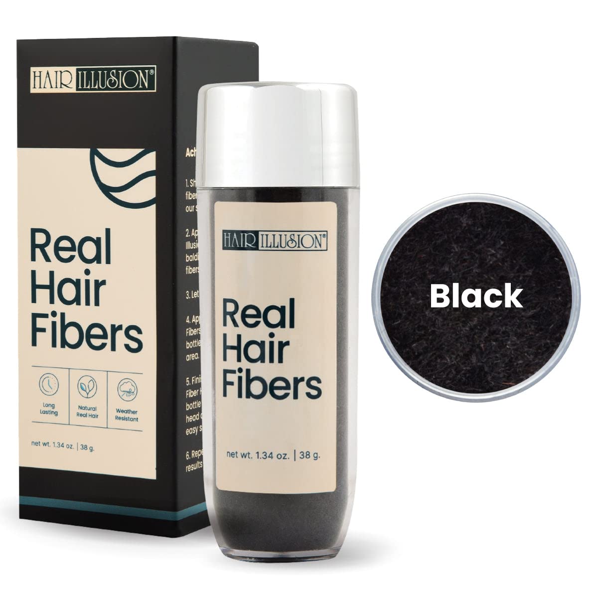 Close-up of Hair Illusion fibers texture made from real hair for realistic blend