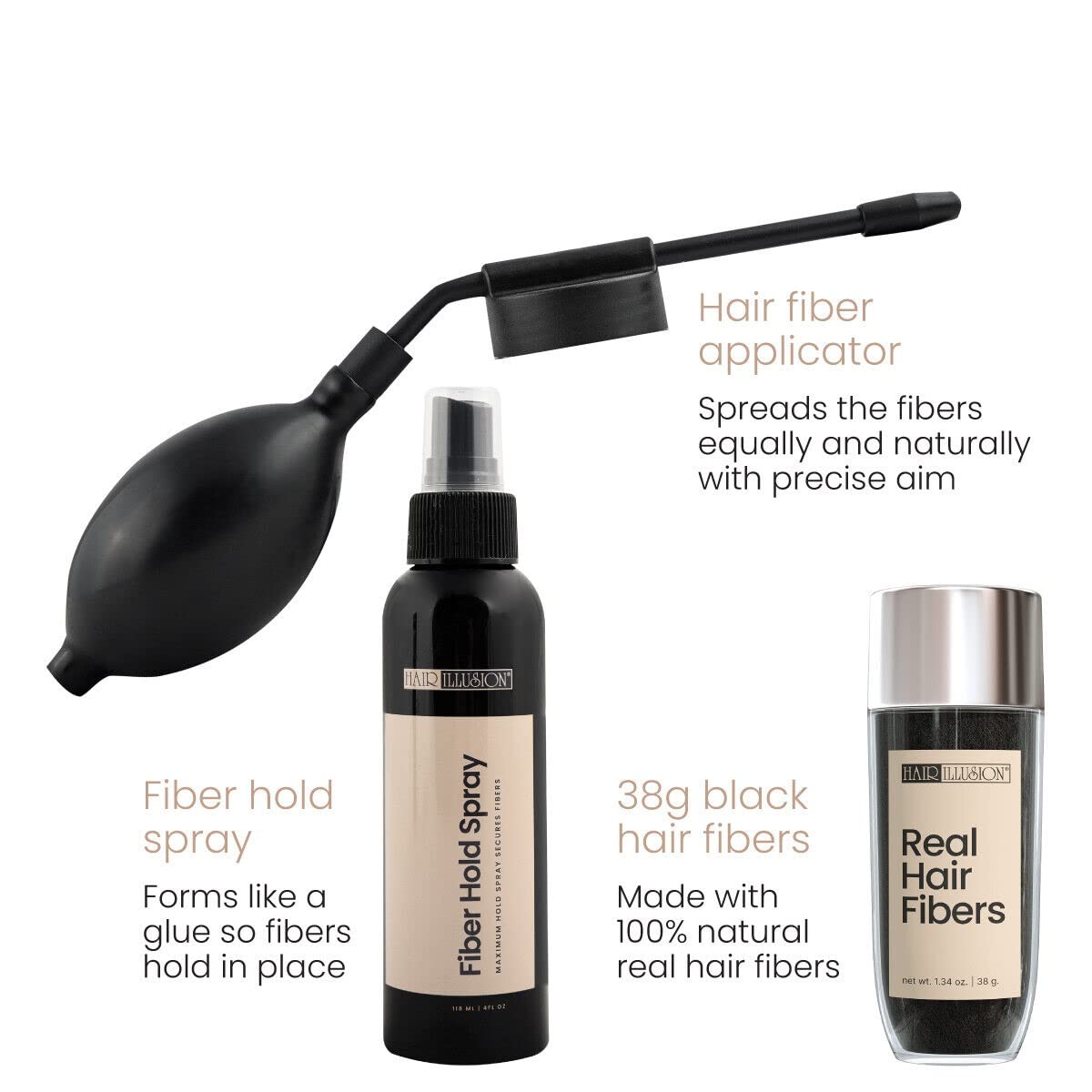 Hair Illusion 38g bottle next to coin for scale showing generous supply and repeated use benefit