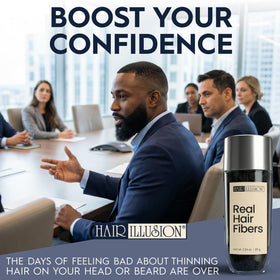 Hair Illusion size scale with hand illustrating 38g portable convenience