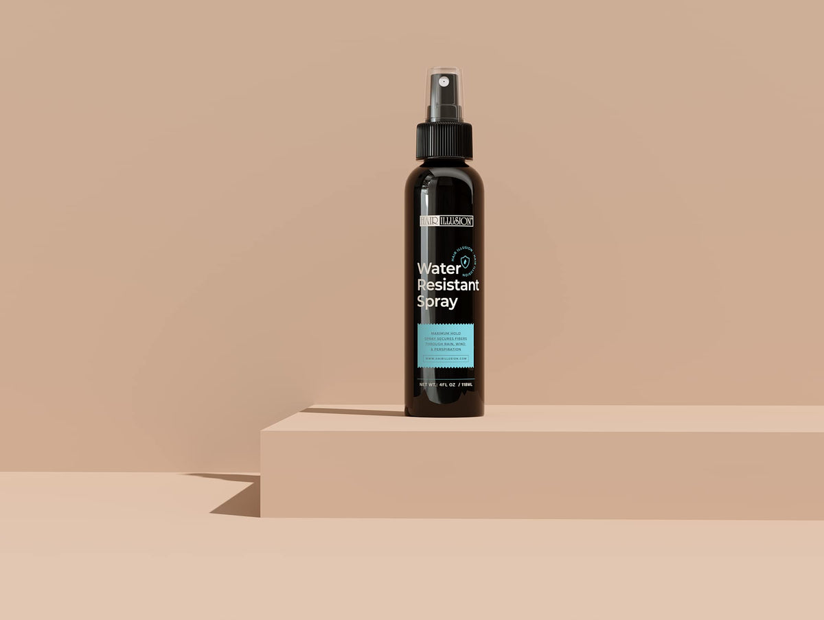 Hair Illusion spray action mist in air demonstrating even coverage benefit
