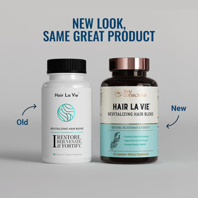 Hair La Vie bottle open with capsules spilling, easy daily use benefit