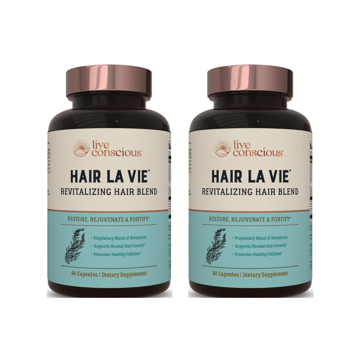 Hair La Vie front packaging showing product benefits and quantity