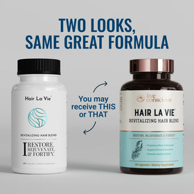 Hair La Vie two-bottles stacked illustrating 2-pack value and supply