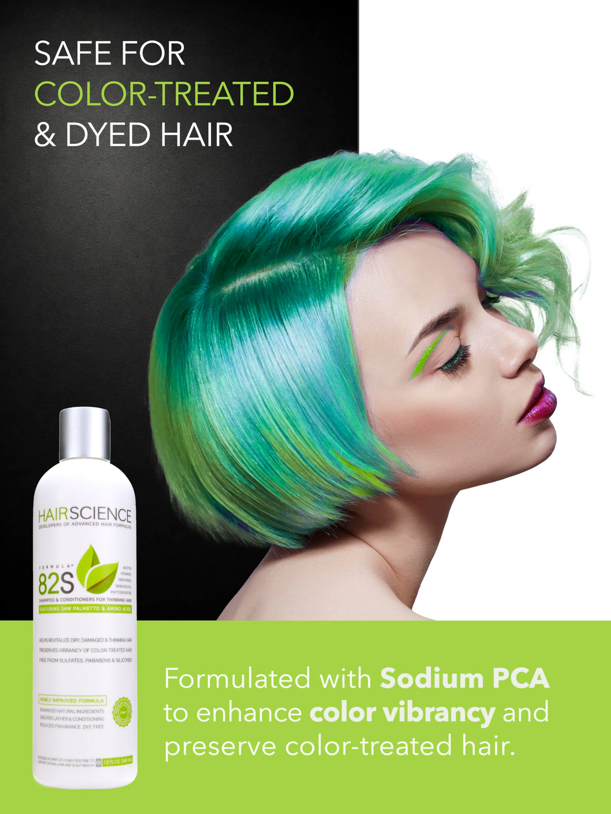 Hair Science ingredient layout with saw palmetto emphasis for scalp support