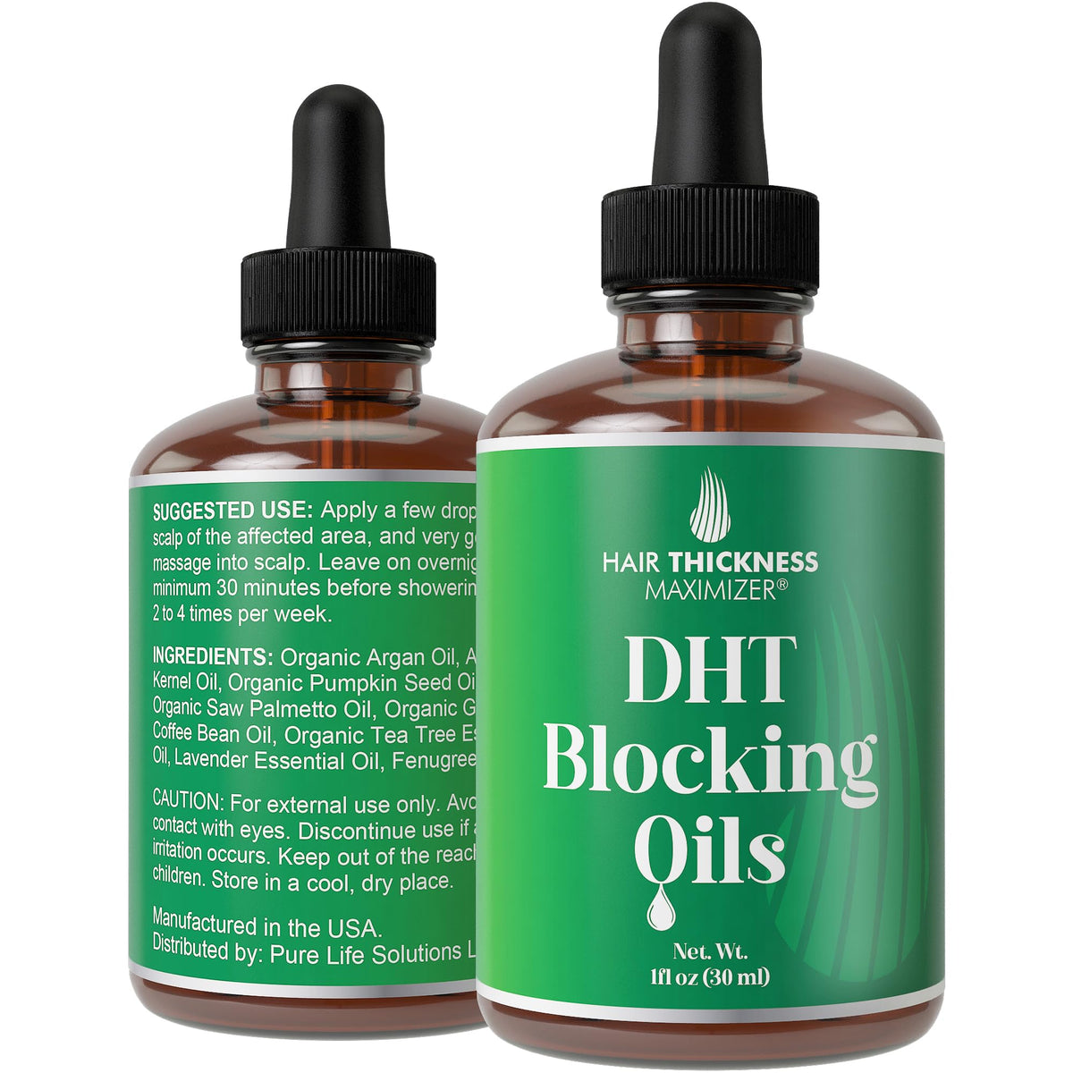 Hair Thickness Maximizer front bottle showing label and bottle design benefit: clear product identity
