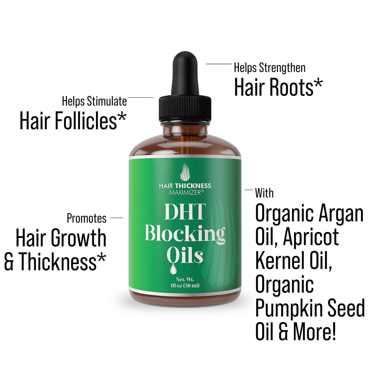 Hair Thickness Maximizer close-up of ingredient blend highlighting natural oils and benefits