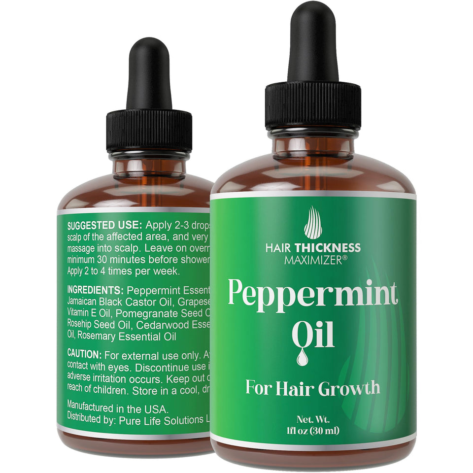 Hair Thickness Maximizer front packaging showing 1oz bottle and label benefits