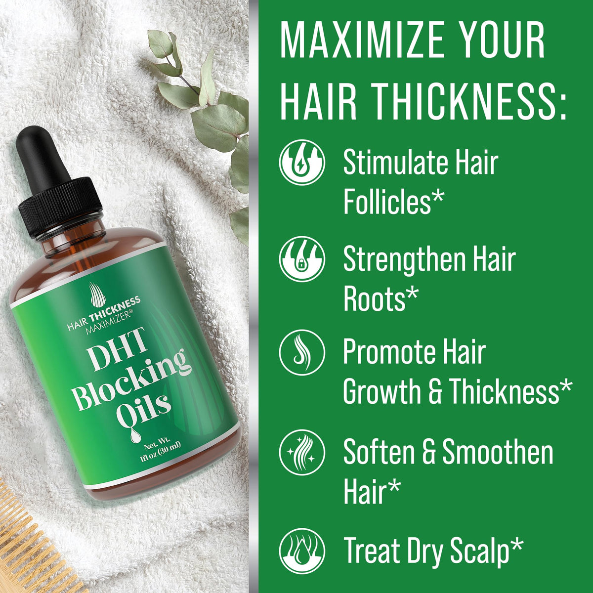 Hair Thickness Maximizer applying serum to scalp demonstrating easy targeted use benefit