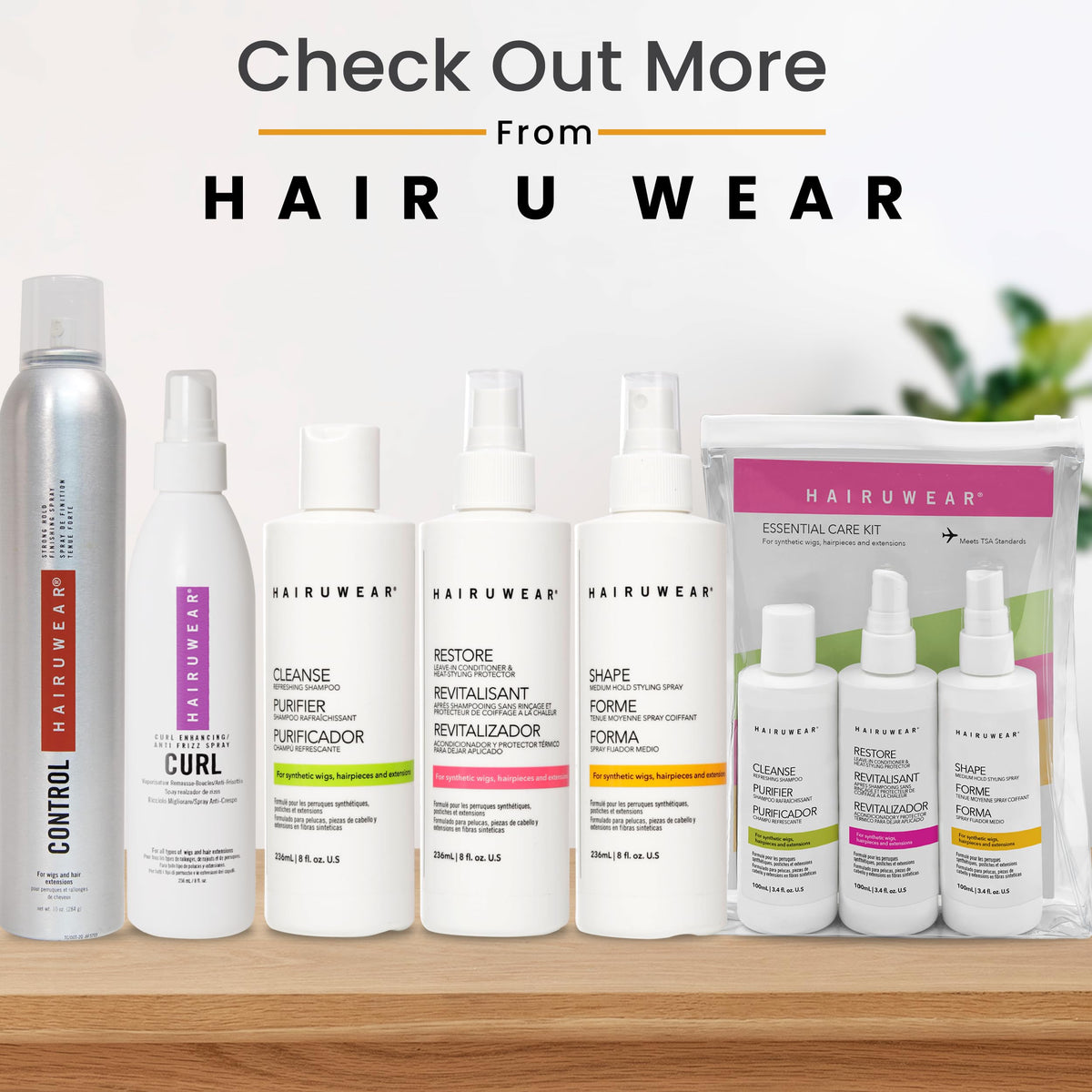 Hair U Wear bottle on salon shelf indicating professional-grade care