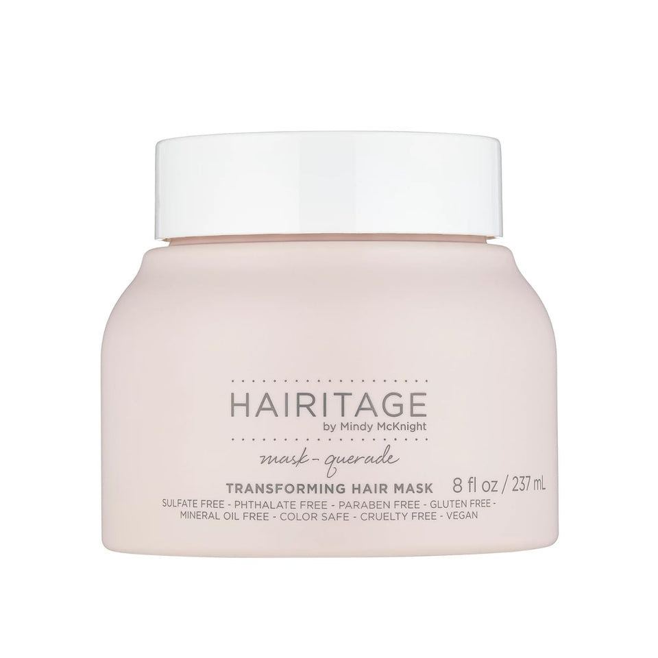 Hairitage front packaging showing mask jar and clear benefits