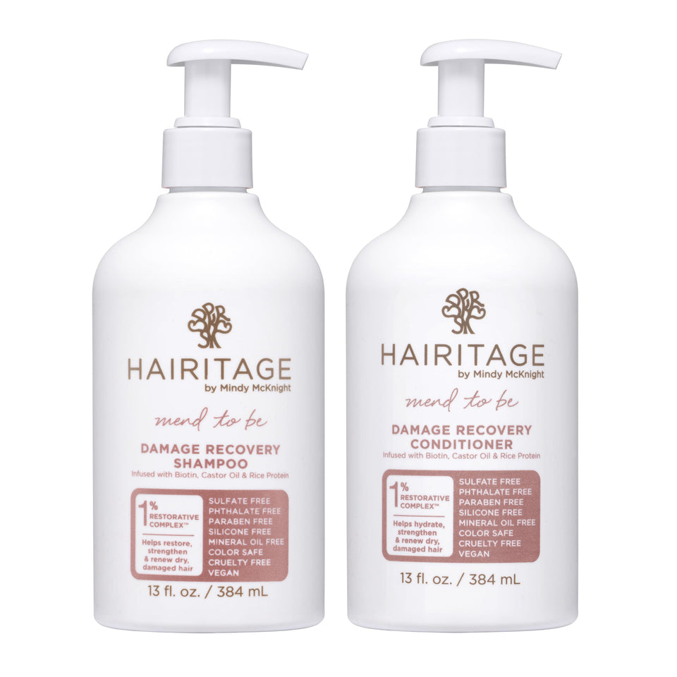 Hairitage front packaging showing shampoo and conditioner for visible repair