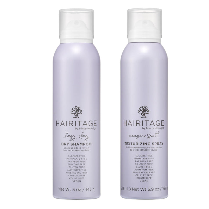 Hairitage Lazy Day front packaging showing translucent dry shampoo for clean roots