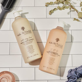 Hairitage shampoo texture pouring from bottle showing lightweight consistency