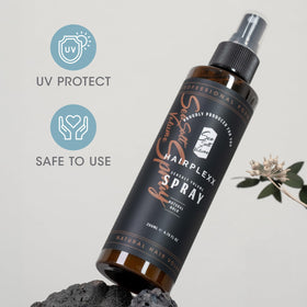 Hairplexx bottle on bathroom shelf suggesting daily styling routine