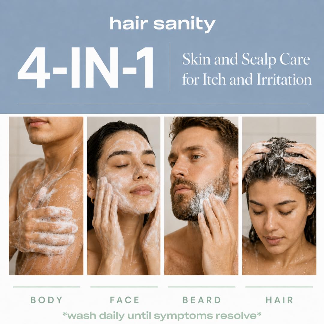 HAIRSANITY before and after scalp photos illustrating reduced flakes and calmer skin