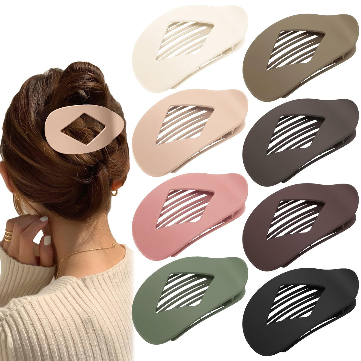 Hairshowgala front view of flat clip showing matte finish and clean profile for comfort