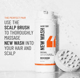 Hairstory label close-up showing key ingredients list, highlights clean ingredient transparency