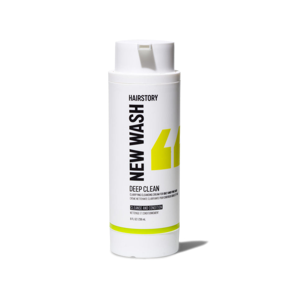 Hairstory New Wash front bottle showing clean design and easy use benefit