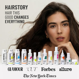 Hairstory New Wash label and ingredients showcasing sulfate-free, clean formulation