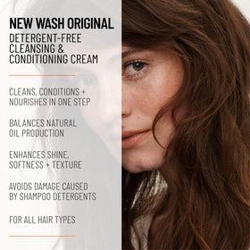 Hairstory new wash cream texture poured to show gentle moisturizing benefit