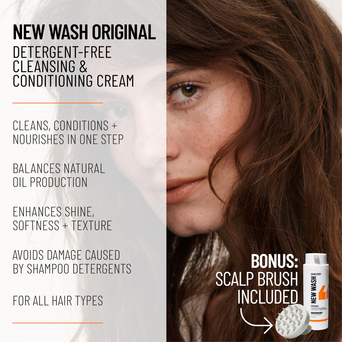 Hairstory New Wash refill bottle emphasizing sustainability and cost savings benefit