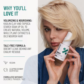 Hairstory Powder being patted into roots demonstrating fast refresh benefit