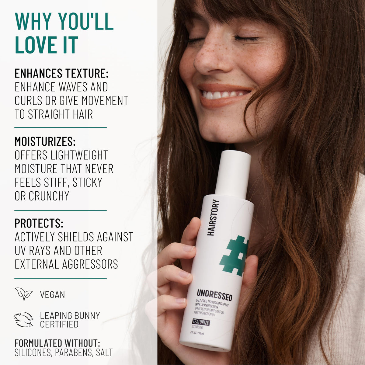 Hairstory application on damp hair demonstrating scrunching for waves