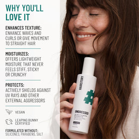 Hairstory application on damp hair demonstrating scrunching for waves