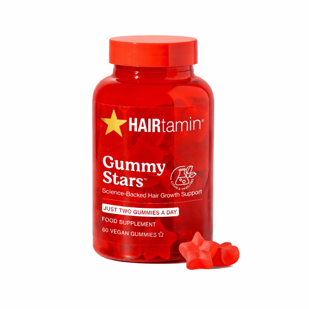 HAIRtamin front packaging showing star gummies and benefits