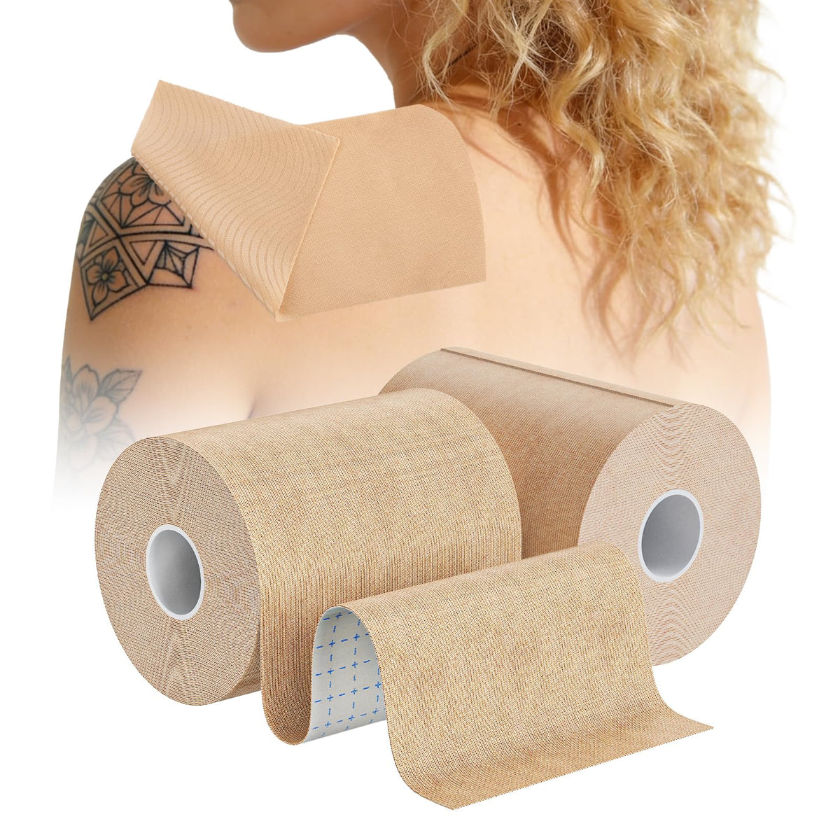 HAIRUNFU front view of two rolls showing light tan coverage benefit