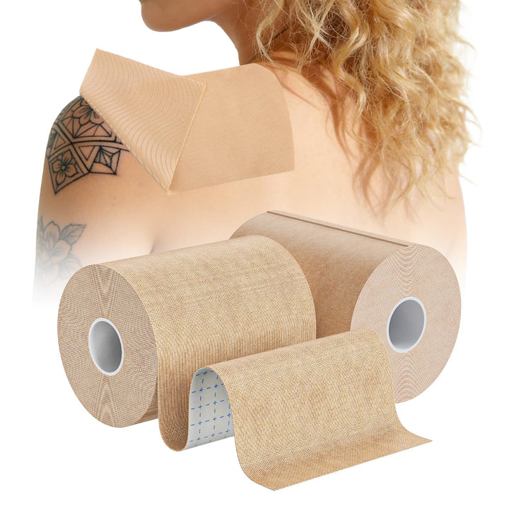 HAIRUNFU front view of two rolls showing light tan coverage benefit