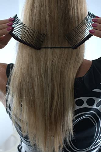 HairZing in use holding a high ponytail on curly hair for comfortable styling