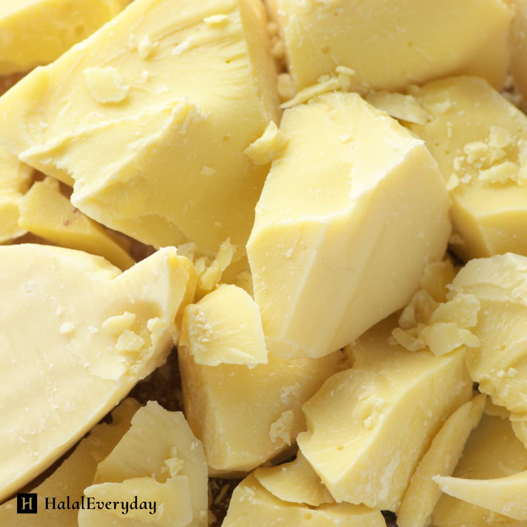 Close-up of HalalEveryDay solid cocoa butter chunks highlighting natural texture and aroma