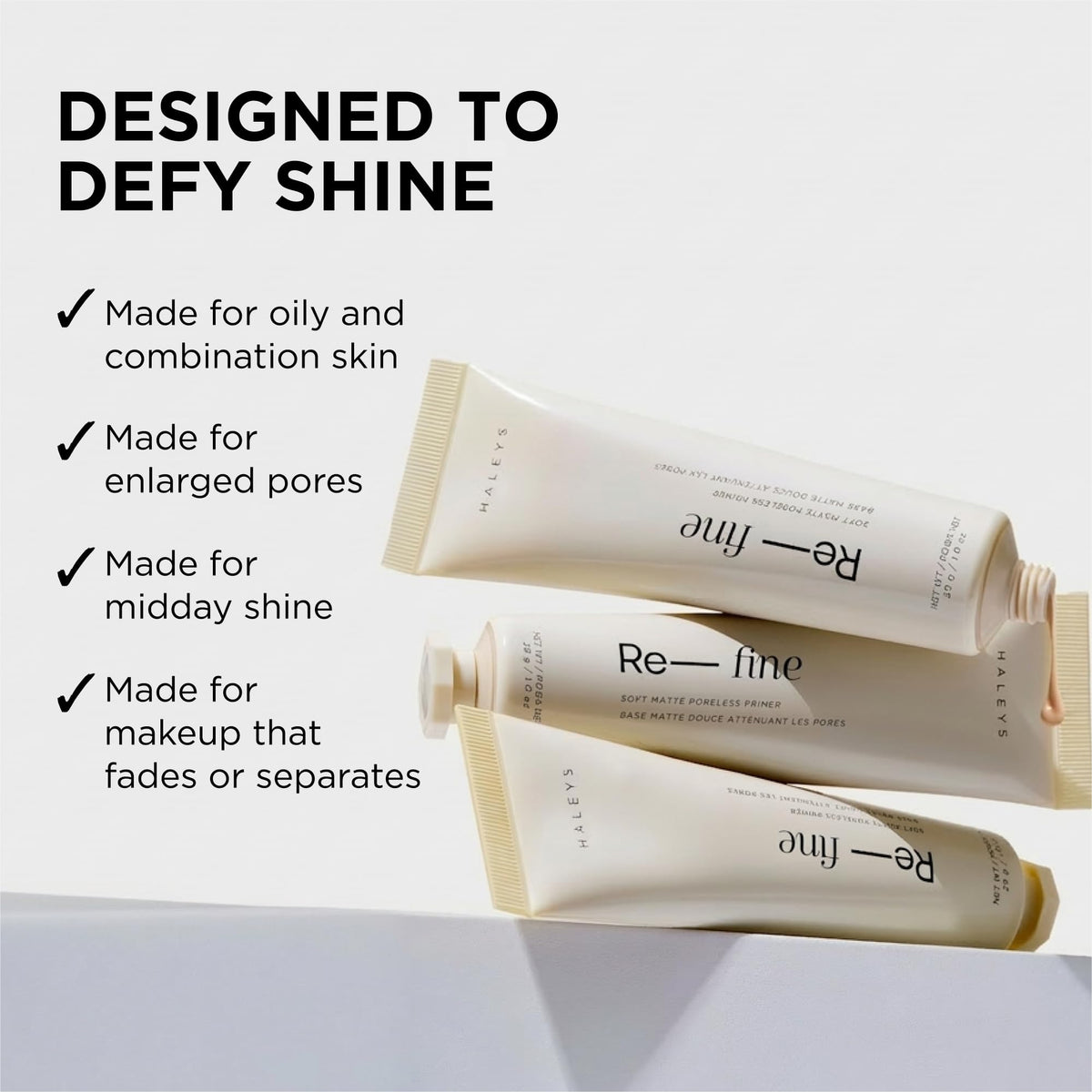 HALEYS primer applied on skin demonstrating pore blurring benefit