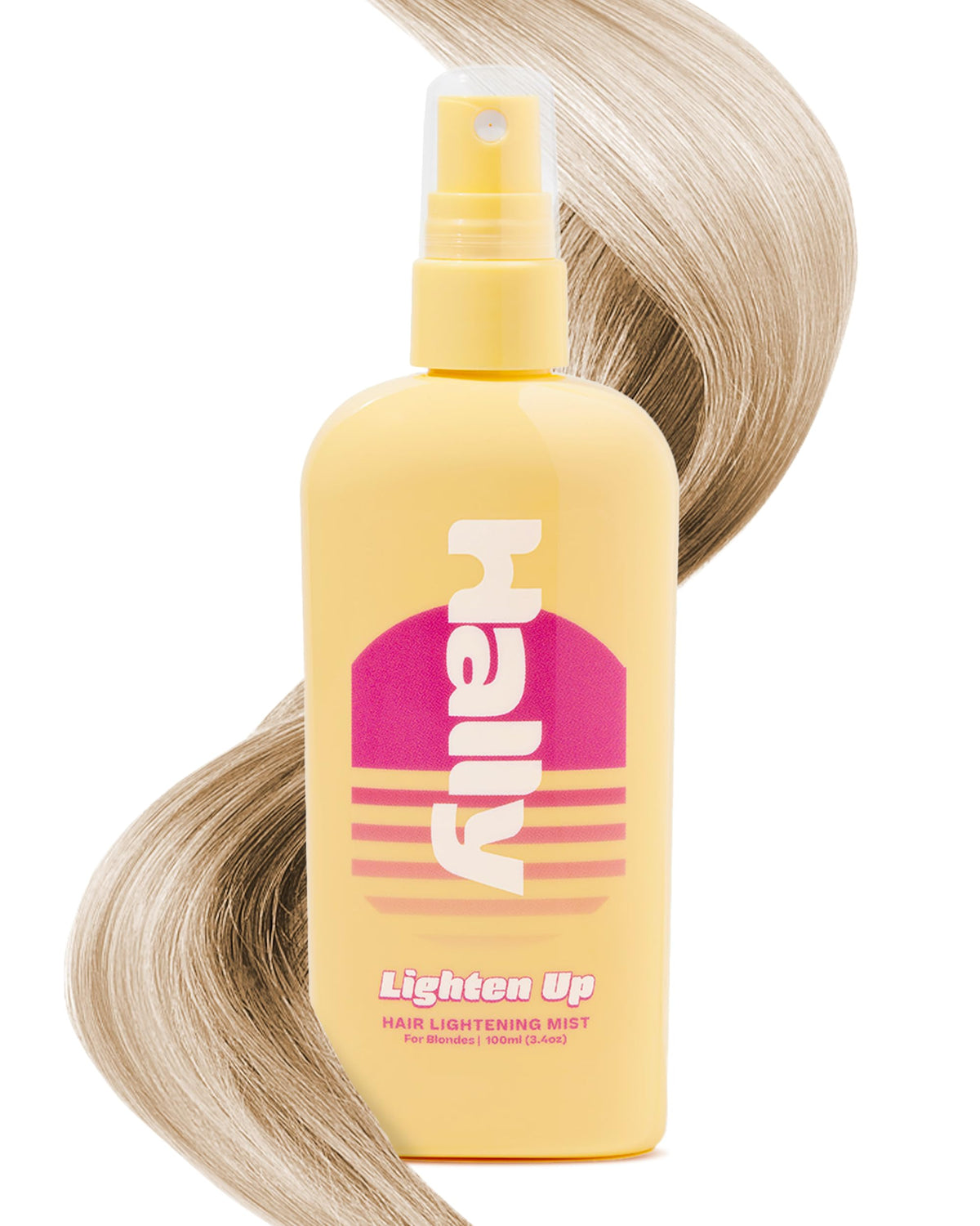 Hally Hair front packaging shot showing bottle and branding, highlights hair gently