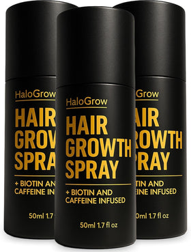 HALOGROW front packaging showing bottle and three-pack benefit
