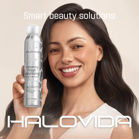 HALOVIDA applied via brush to distribute product evenly for natural volume