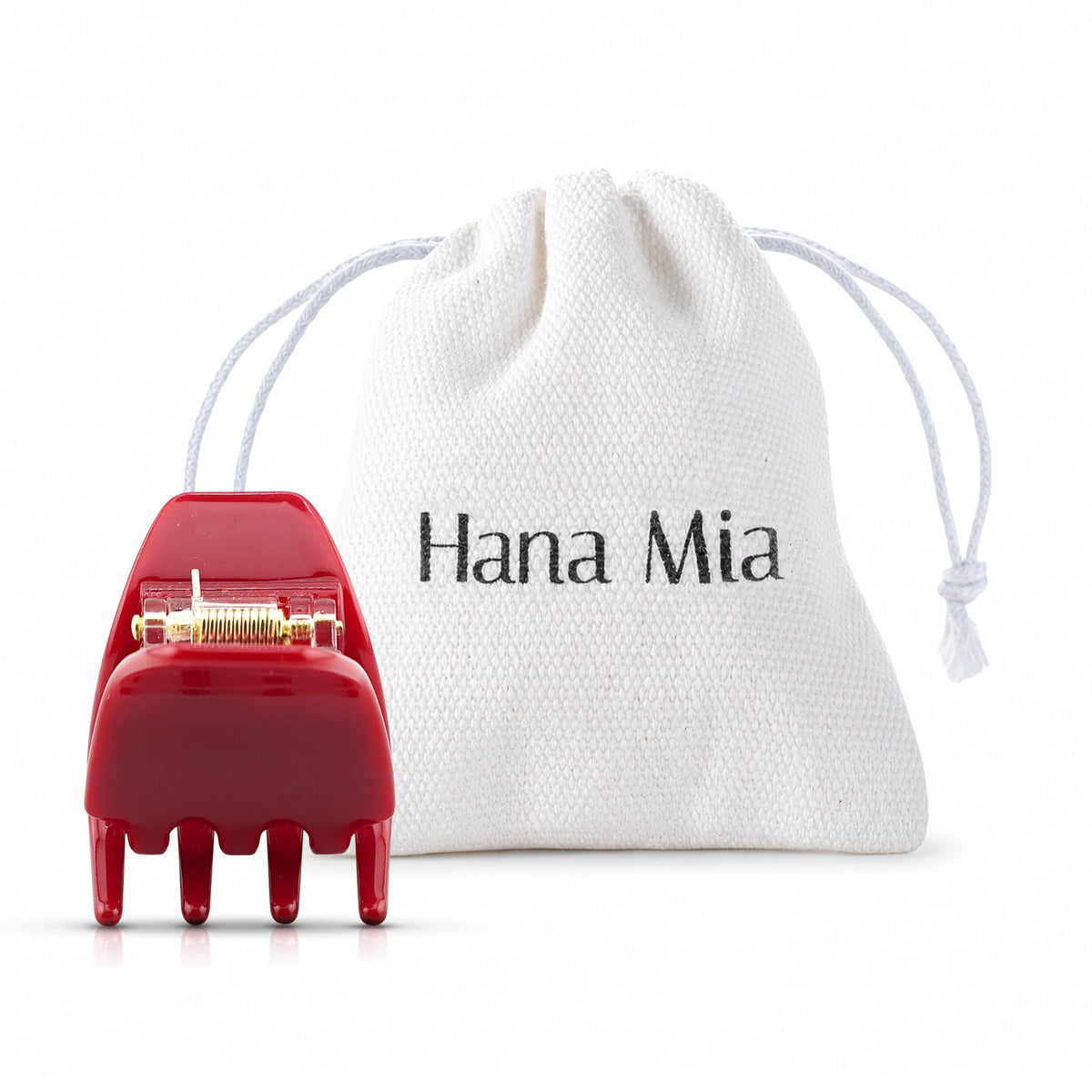 Hana Mia front view of red claw clip showing polished finish and shape benefits