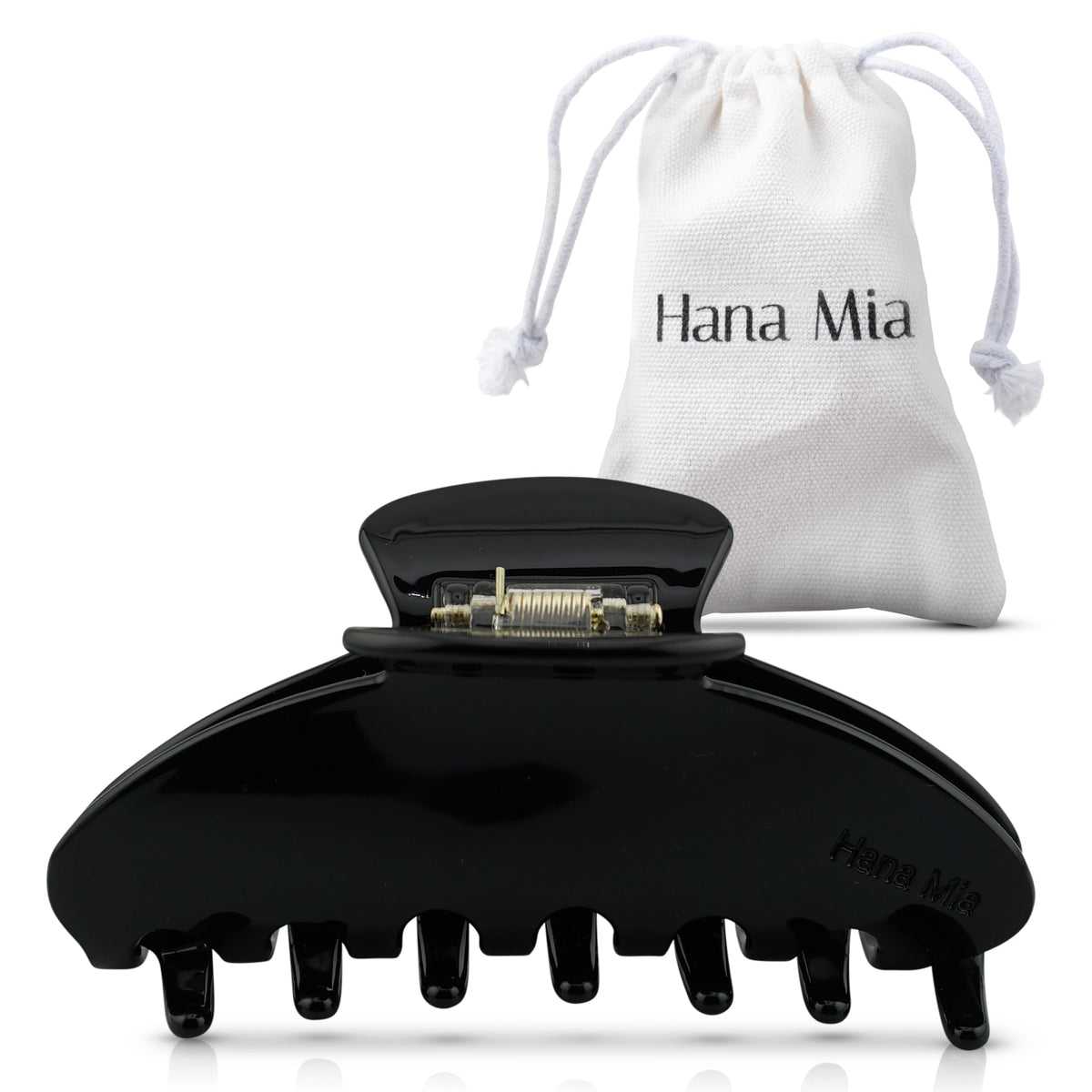 Hana Mia front view of large black clip showing sleek hold