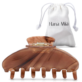 Hana Mia mocha clip front view showing glossy finish and secure hold