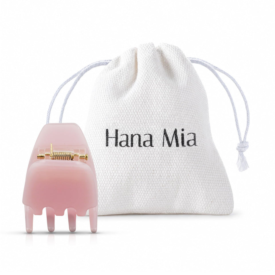 Hana Mia pink claw clip front view showing chic glossy finish and secure hold