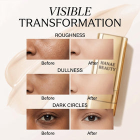 Hanae Beauty model applying stick to cheek for quick natural dewy coverage
